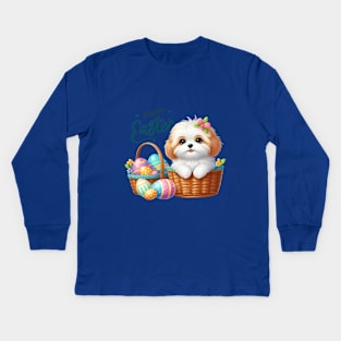 Maltipoo Easter Bunny Kids Long Sleeve T-Shirt